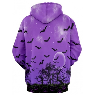 halloween pumpkin and bat print hoodie lovely purple